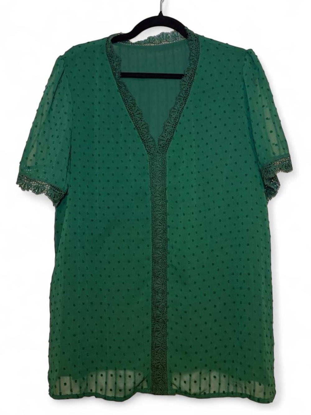 Women's Green Lace-Trim Blouse